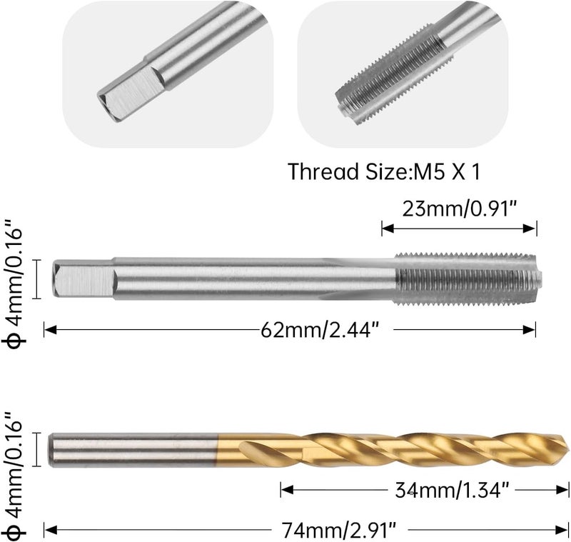 Winfox M8 x 1 Straight Flute Thread Tap and 7.0mm Twist Drill Bit Set, Metric Titanium Plated 6542 High Speed Steel Machine Screw Thread Tap Threading Drilling Tool - Image 1